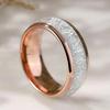 Trendy 8mm Rose Gold Color Men Stainless Steel Rings Vintage Imitated Meteorites Inlaid Rings For Men Wedding Band  Gifts