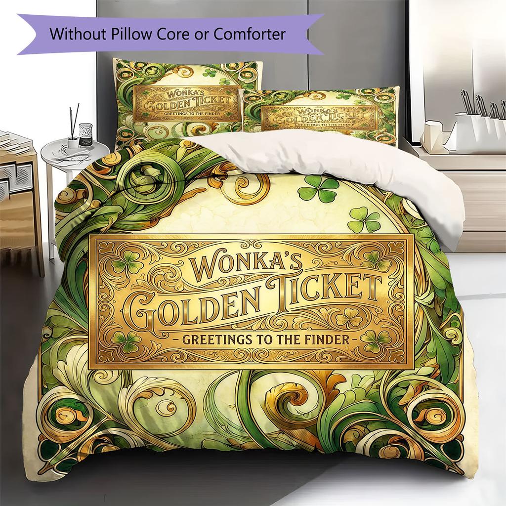 ChocolateFactory Pattern Bedding Quilt Set Quilt Cover Pillowcase Home Decoration Birthday Gift (1 * duvet cover + 2 * pillowcase, without core)