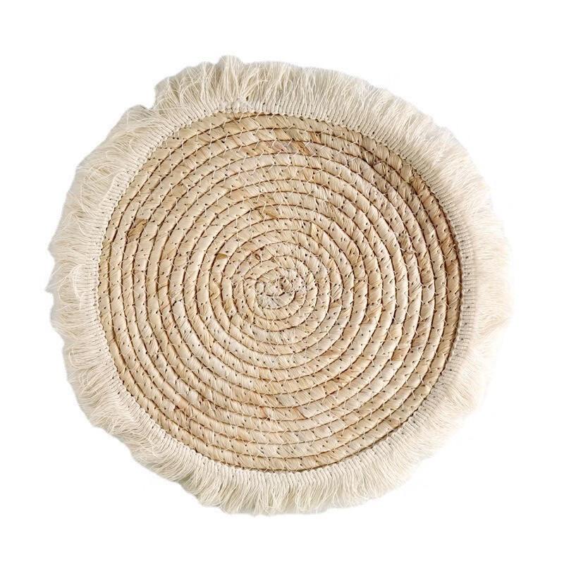 Abay Woven Straw Tassel Placemat Set