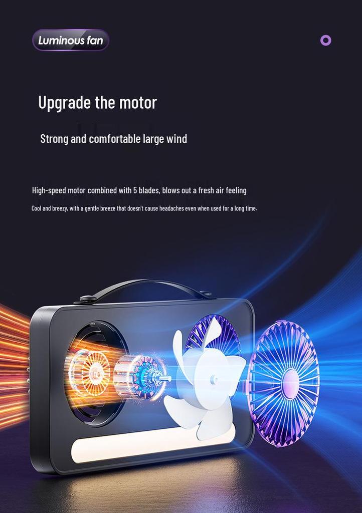 Dual-Head USB Rechargeable Desktop Fan with Fill Light and Large Airflow
