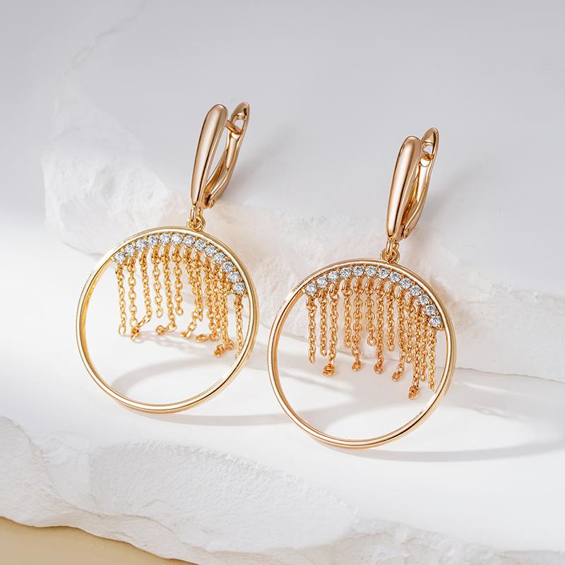 New  Rose Gold Color Long Tassel Dangle Earrings For Women Luxury Natural Zircon Accessories Unique Daily Jewelry