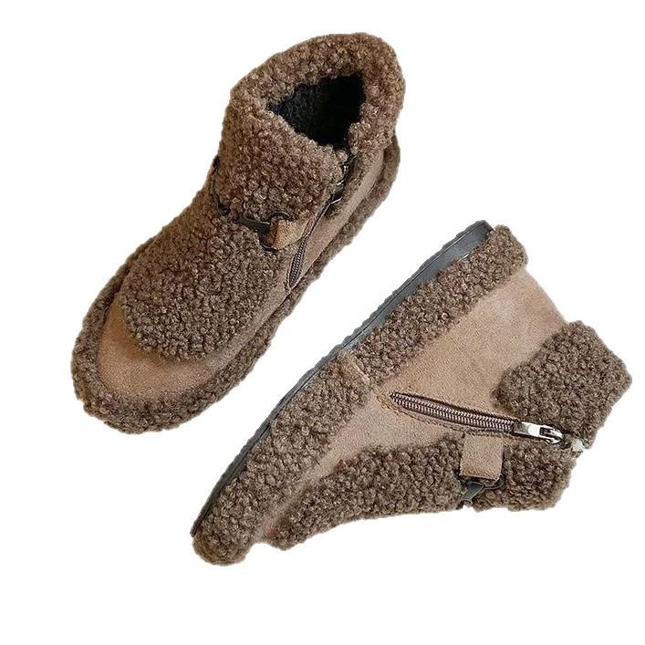 Plush Wool Shoes for Women's Winter Wear 2025 New Korean Version of Lamb Wool Doudou Shoes Low Heel and One Pedal Thermal Cotton Shoes