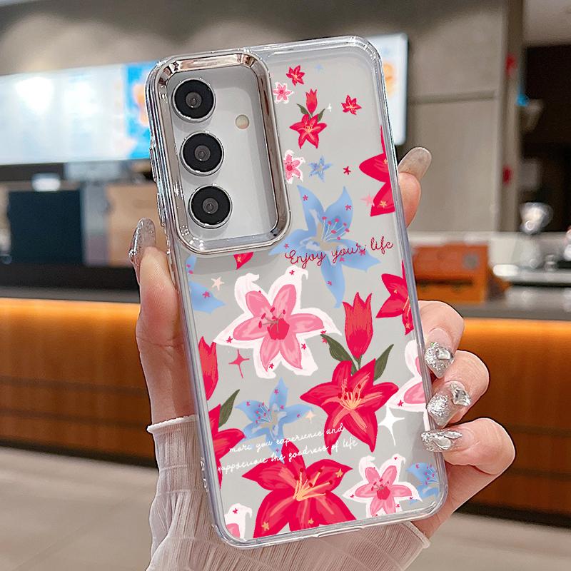 Tropical Leaf Floral Case For iPhone 18 Pro Max Plating Lens Clear Soft Cover For iPhone 17 16 15 14 13 Pro Max 17E 16E