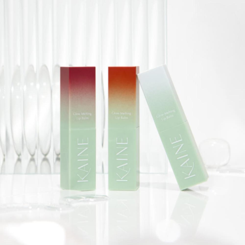 KAINE Glow Melting Lip Balm 3-Set (Pure + Rosy Plum + Warm Apricot) Nutritive Glossy Lip Care for a Natural, Dewy Glow