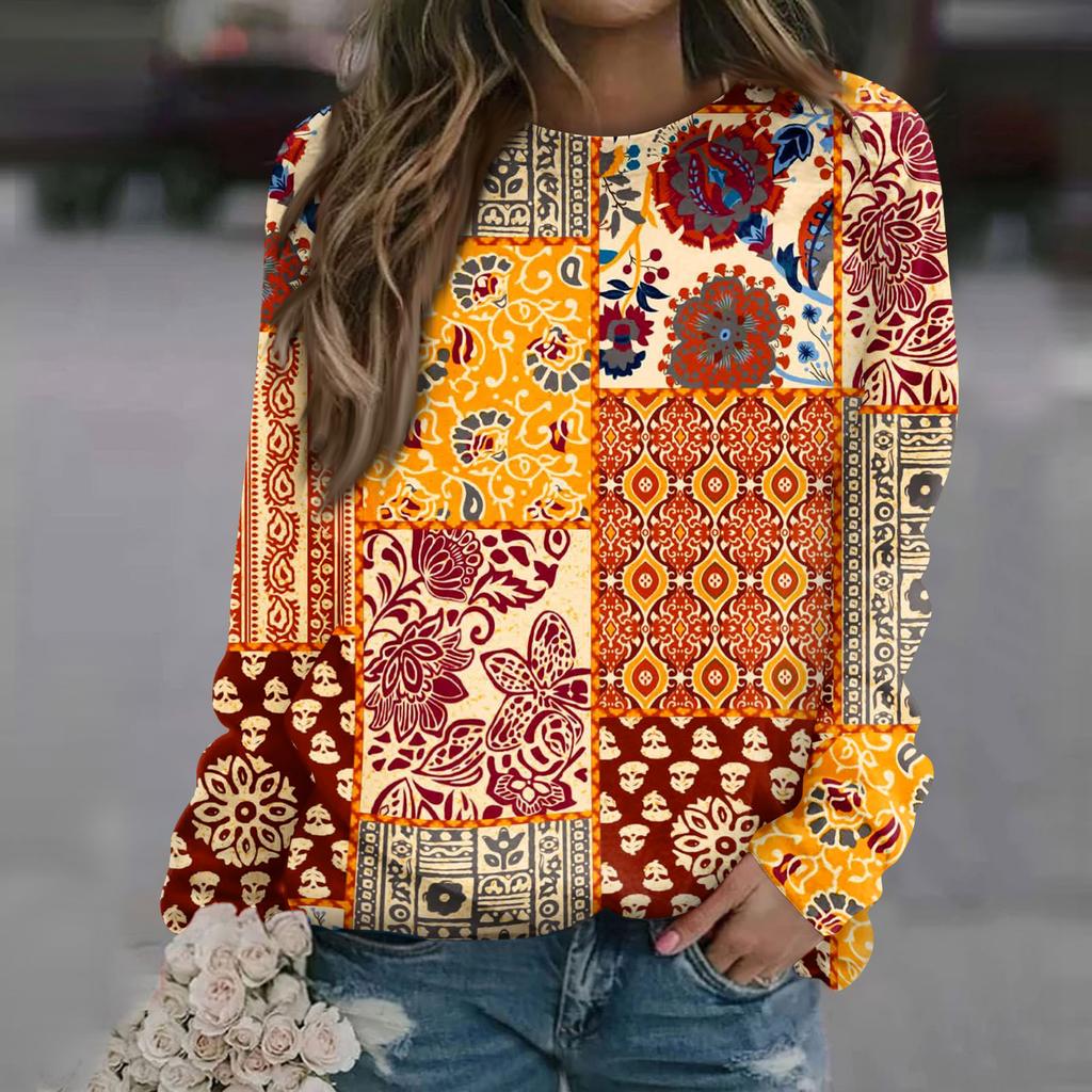 Women's Fashion Casual Long Sleeve Christmas Printed Neck Sweatshirt Top
