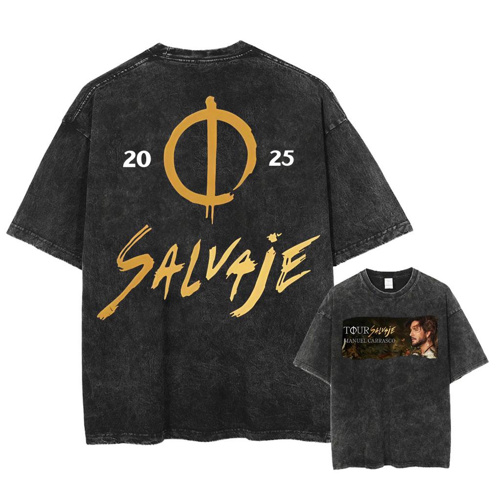 Rapper Manuel Carrasco Salvaje Tour  T Shirts Fashion Hip Hop Retro Washed Tshirt Men Women Cotton Casual Oversized T Shirt