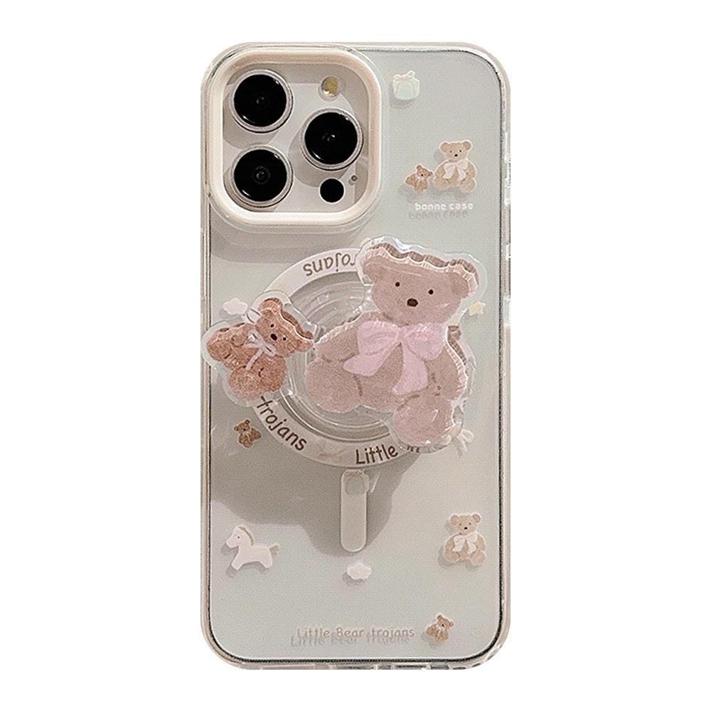 Cute Bear Stand Magnetic Attachment 15Promax Sweet IPhone16 Phone Case Suitable for 13 Shockproof 1211