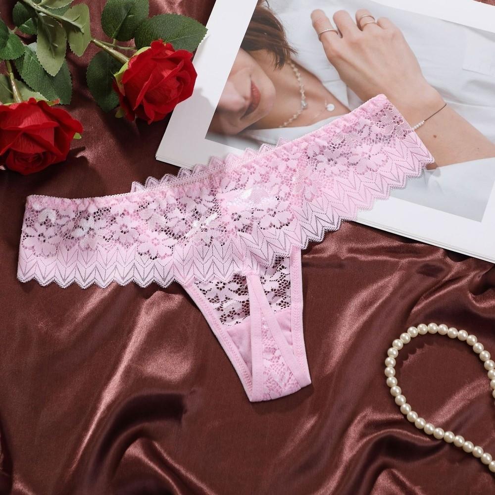 Low Waist Lace Flower Women Thong Sheer Lace T-Back Panties Fashion Sheer Mesh Lace Briefs  Home