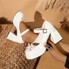 Bowtie Super High Heel Pumps for Women Lolita Style Patent Leather Chunky Platform Pumps Autumn Ankle Buckle Mary Janes Shoes