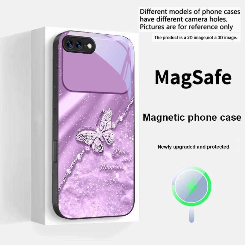 An elegant blue butterfly For iPhone 17 Pro Max 16 E 15 14 13 Plus 12 mini 11 17 Air XR Xs Max 7 Plus Magsafe Glass Phone Case