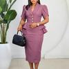 Women Fake Two Piece High Waist Hip Wrap Bodycon Pencil Midi Plus Size Dress