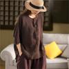 Johnature Women Vintage Solid Color T-Shirts O-Neck Half Sleeve Button Loose Summer Casual T-Shirts