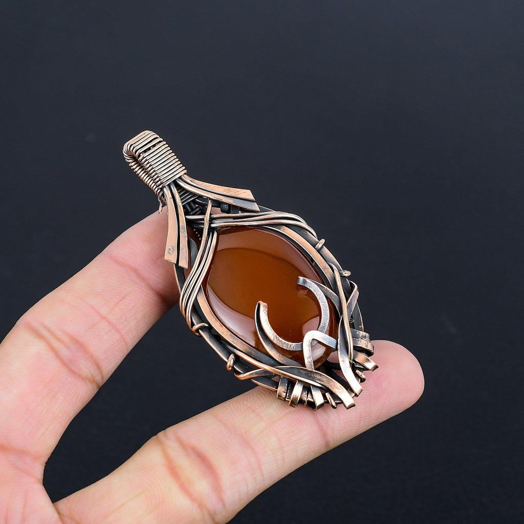 Carnelian 999 Copper Wire Wrapped Pendant, Handmade Gemstone Pendant Jewelry, Gifts For Wife Brand New Pendant
