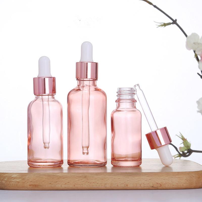 Dropper Bottles Refillable 5-100Ml Rose Gold Lid Cosmetic Container Glass Aromatherapy Liquid For Essential Massage Oil Pipette