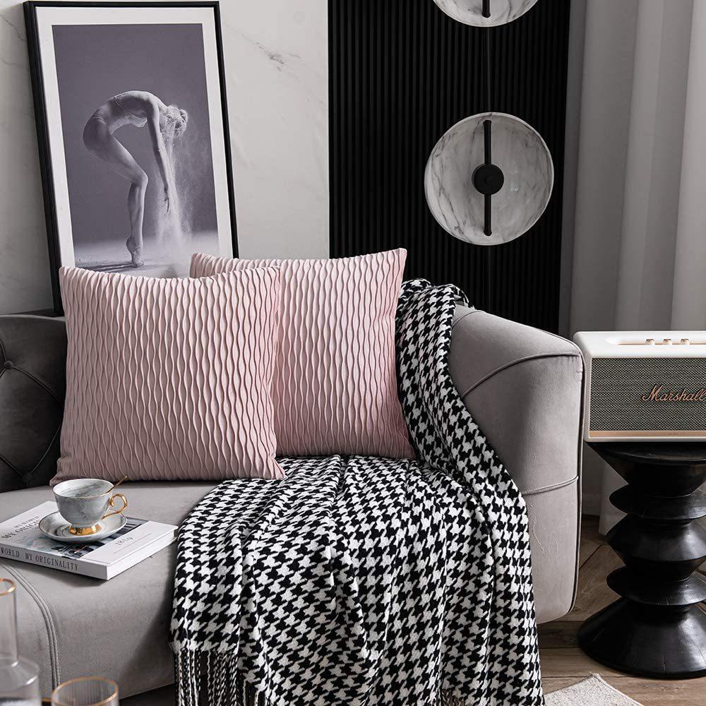 Kissenbezug für Sofa im leichten Luxusstil, einfarbig, nordisch, Ins-Kissenbezug, Samt, plissiert, gestreiftes Kissen