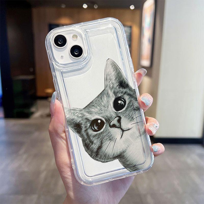 Cat-Compatible Cartoon iPhone 15/15 Pro/15 Pro Max Case - Drop-Proof, Transparent, Air Cushion Protection iPhone 15 Pro Max