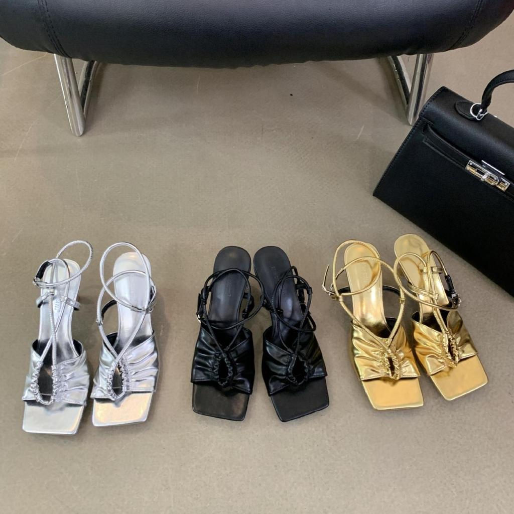 2025 Spring and Autumn New French Niche High-heeled Sandals Temperament Square Head Buckle Stiletto Strap Stiletto Sandals