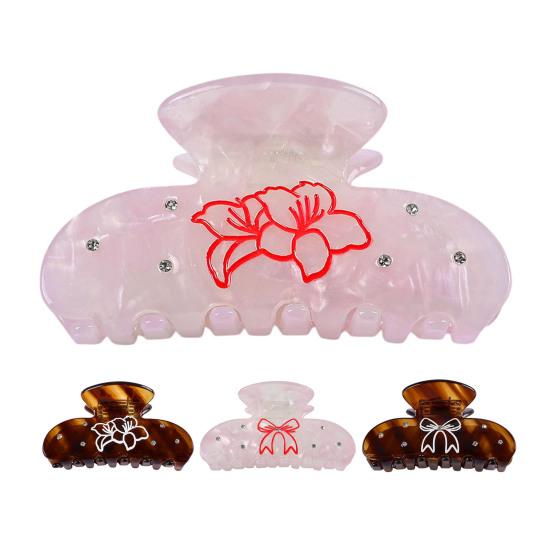 Hair Claw No Slipping Acetate Sheet Strong Grip Medium Size Back Head Hair Clip Rhinestone Inlaid Bowknot Pattern Versatile Hair Accessory