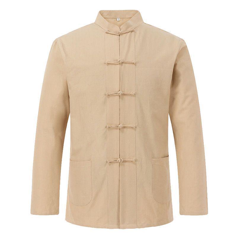 Men's Retro Linen Shirt Jacket with Chinese-Style Buttons for Spring and Autumn