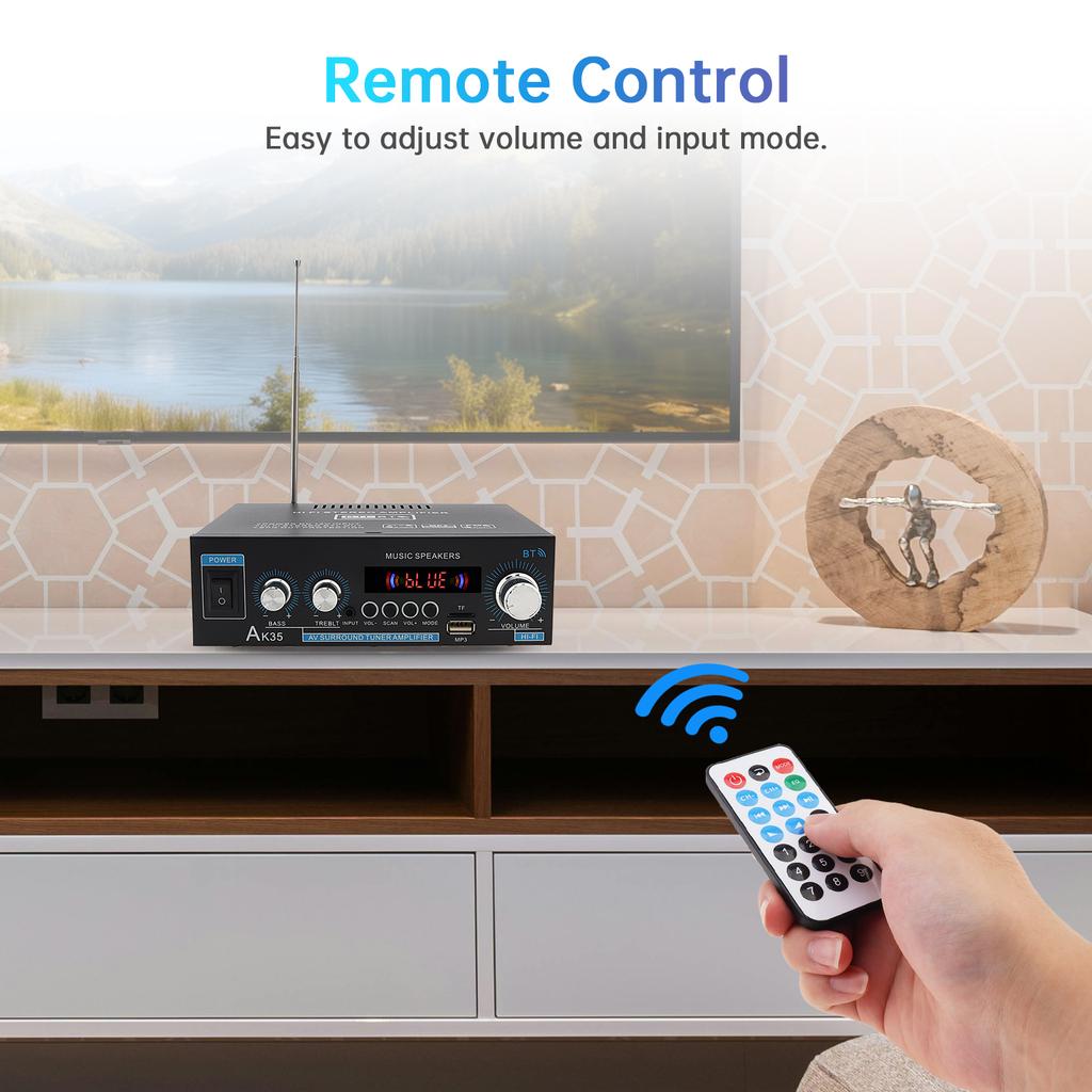 Bass & Treble Control Audio Power Amplifier,AK35 2 Channel Stereo Power Digital Audio Power Amplifier for Car / Home with USB/SD AUX Input