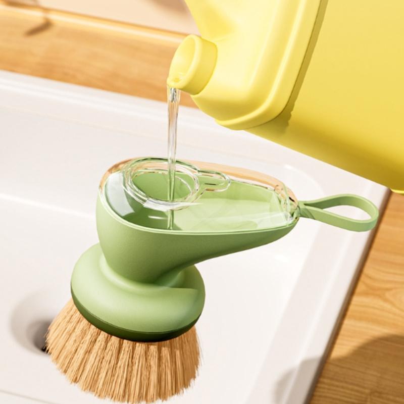 1 Stück Ergonomische Spülbürste mit nachfüllbarem Seifenspender, Naturborsten aus Sisalfasern, Ideal für Antihaftpfannen, Gusseisenpfannen