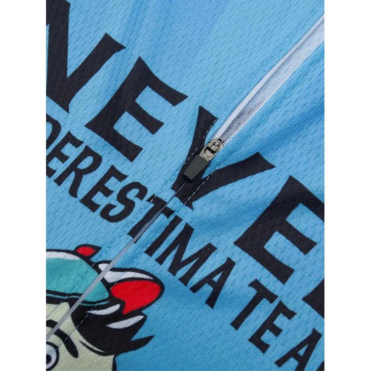 Herren Blaues Radtrikot mit Grafik "Unterschätze niemals einen alten Mann auf einem Fahrrad" - Kurzarm, Reißverschluss, Schnelltrocknend, Sonnenschützende Outdoor-Sportbekleidu