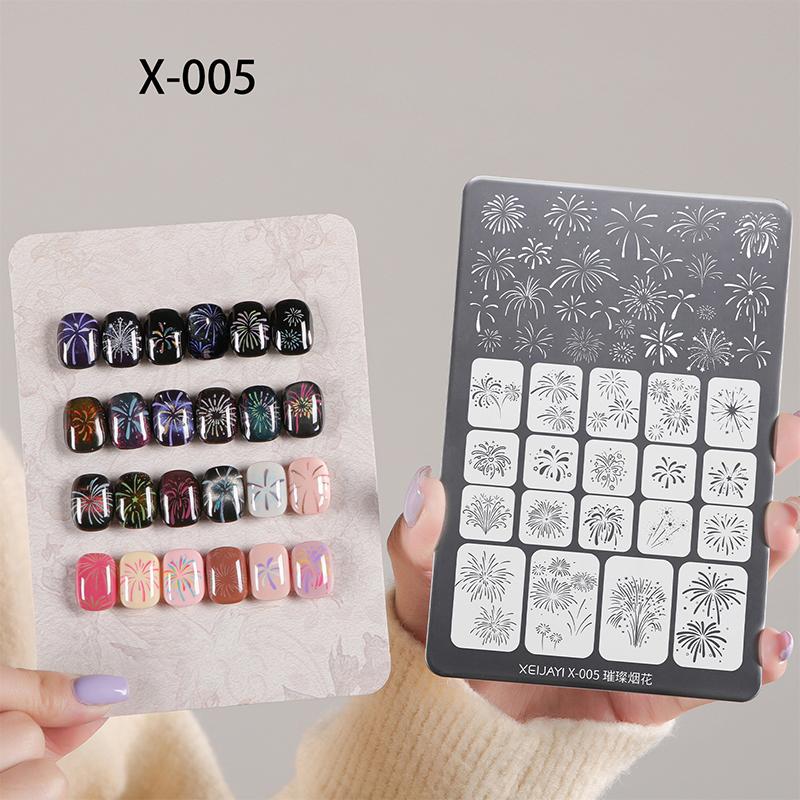 

Пластины для стемпинга ногтей Тема Сердце Цветок Фейерверк Пластина для нейл-арта Шаблоны из нержавеющей стали Дизайн для печати своими руками Инструмент-трафарет для ногтей X05
