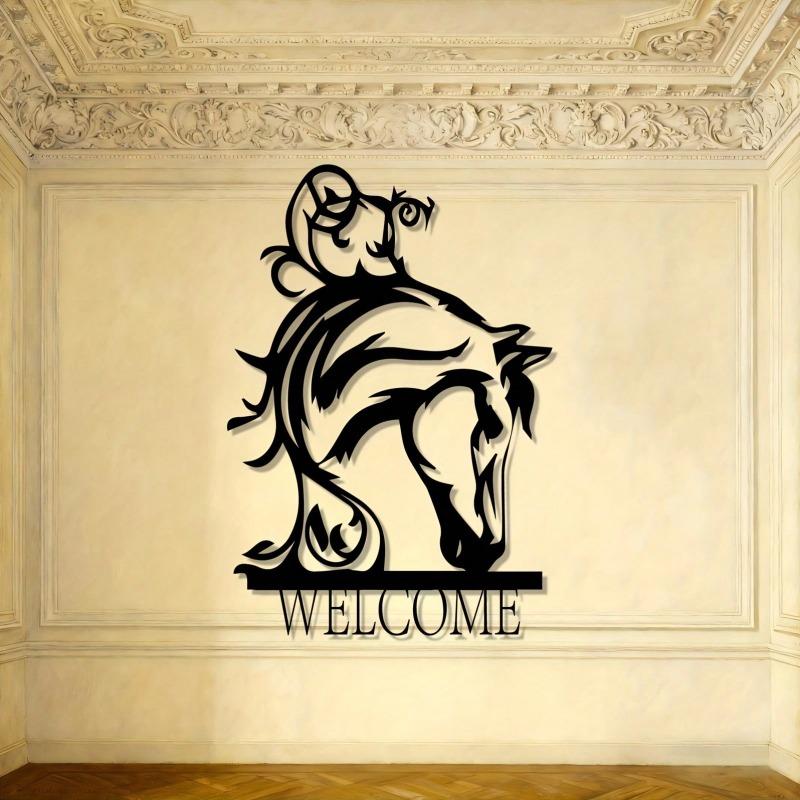 Welcome Horse Metal Wall Art Wrought Iron Statue Elegant Home Entrance Decor Gift