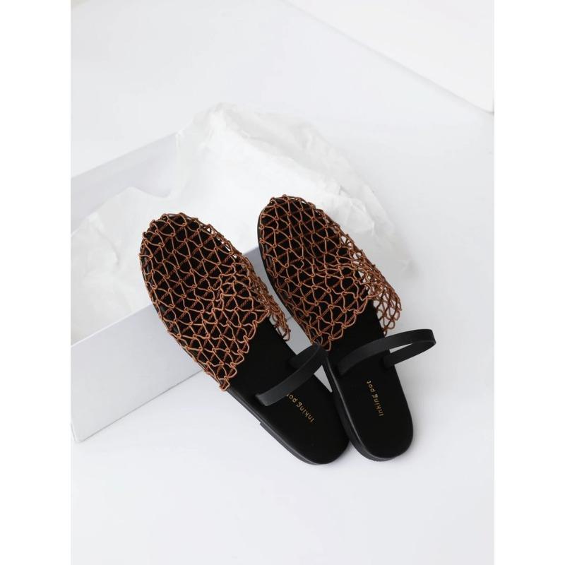 Fashion In Summer, Wear Round Toe, Straight Buckles, Casual and Comfortable, Women's Flats, Cut-out Mary Jane Single Shoes,fishnet Shoes