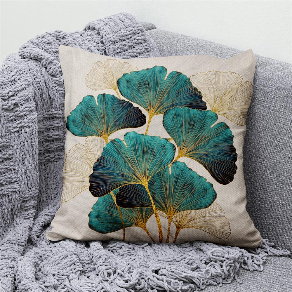 Gold Green Printed Pillowcase Car Sofa Home Decor Modern  Ginkgo Leaf  Decorative Cushion Cover