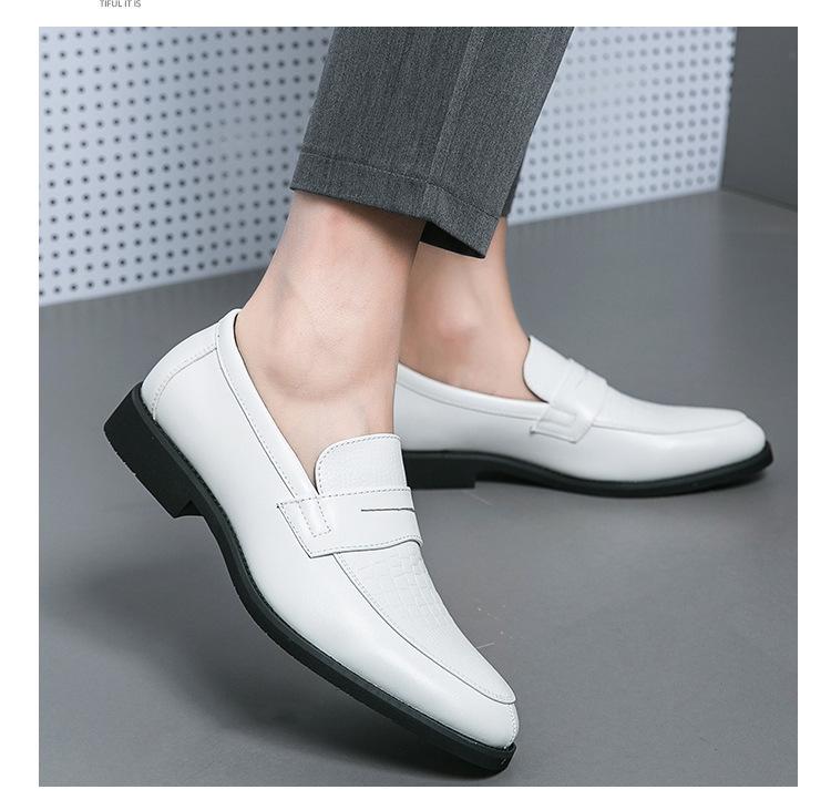 Men's European & American Large Size Color Block Slip-On White Leather Loafers, Korean Style Casual Shoes
