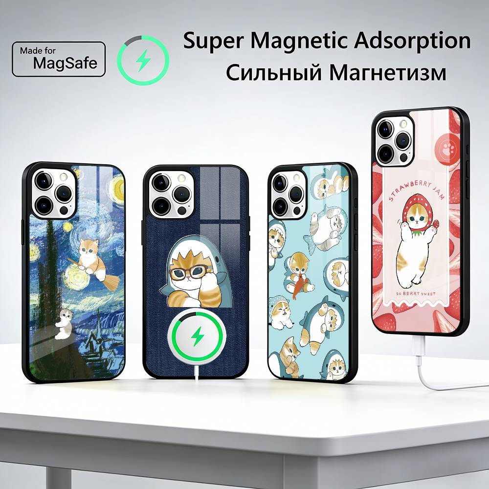 M-Mofusand Cat Cute Cartoon Phone Case For iPhone17,16,15,14,13,12,11 Plus,Pro Max, New Magnetic Wireless Charging