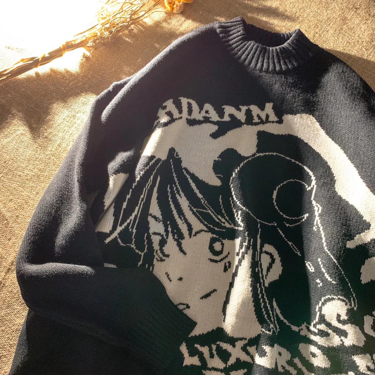 

Harajuku с длинными рукавами, мужские и женские молодежные популярные осенние японские свободные пуловеры с круглым вырезом, новый повседневный вязаный свитер, свитер M