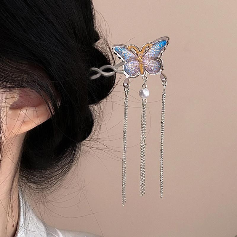 Vintage Butterfly Tassel Hairpin For Women Girl  Jewelry Gifts Headdress Hair Clip Chinese Hanfu Hair Sticks Accessories
