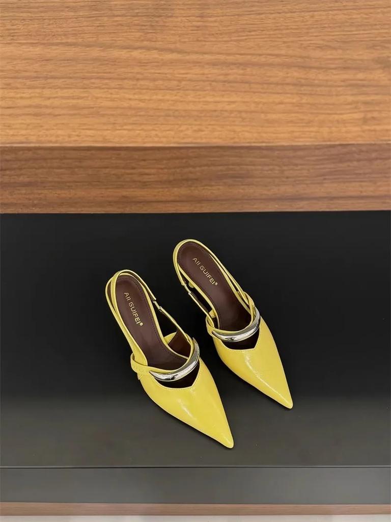 Fashion New High Heels Women Pumps Pointed Toe Slingbacks Suede Leather Summer Shoes Woman String Bead Kitten Heels Sandals Women