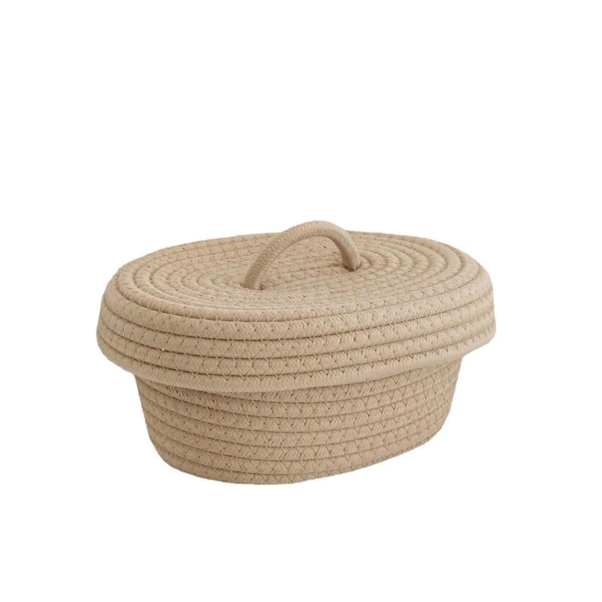 

Ручний плетений настільний кошик-органайзер зі кришкою для пульта дистанційного керування, косметики, дрібниць хакі