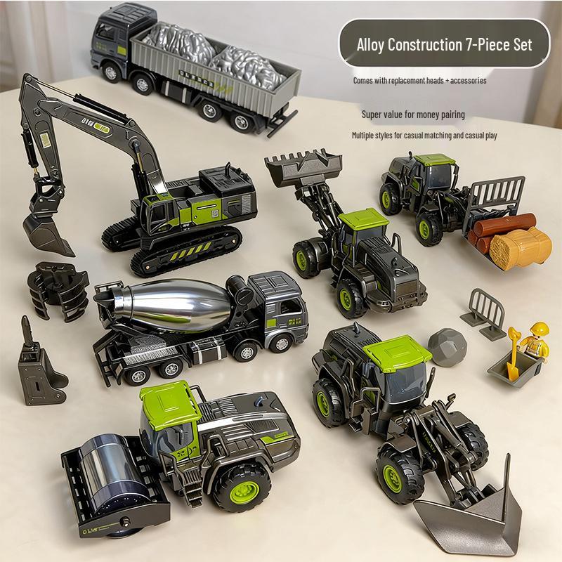 Kids' Alloy Engineering Vehicle Set: Excavator, Digger, Crane, and Earthmover Toy Models