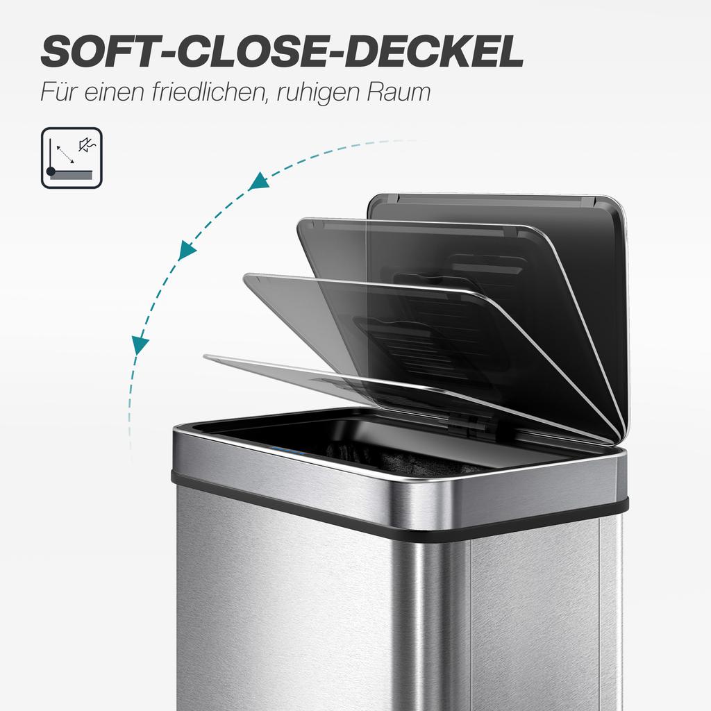60 L Sensor Can, Sensor Bin with Soft-Close Lid, Fingerprint-Proof Stainless Steel, Silver Tone