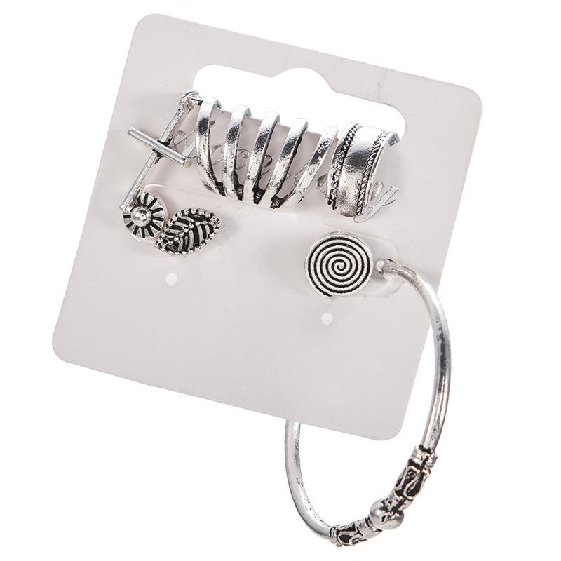 New Vintage Cross Threaded Leaf C-Shaped 6-Piece Earring Set