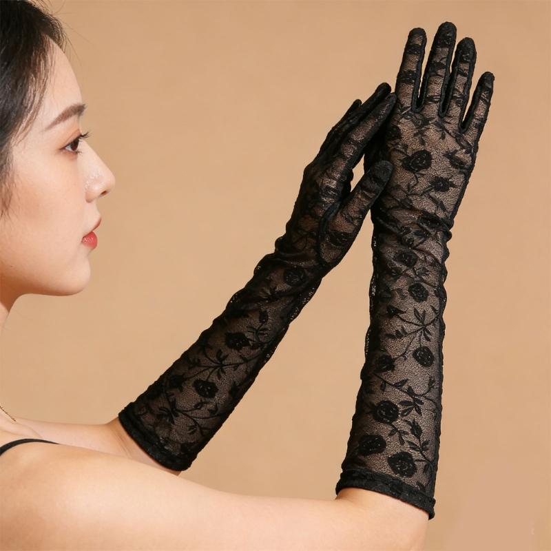 1pair Elegant Women Lace Gloves Weddings Short Gloves Elegant Flowers Gloves for Bridal Accessories