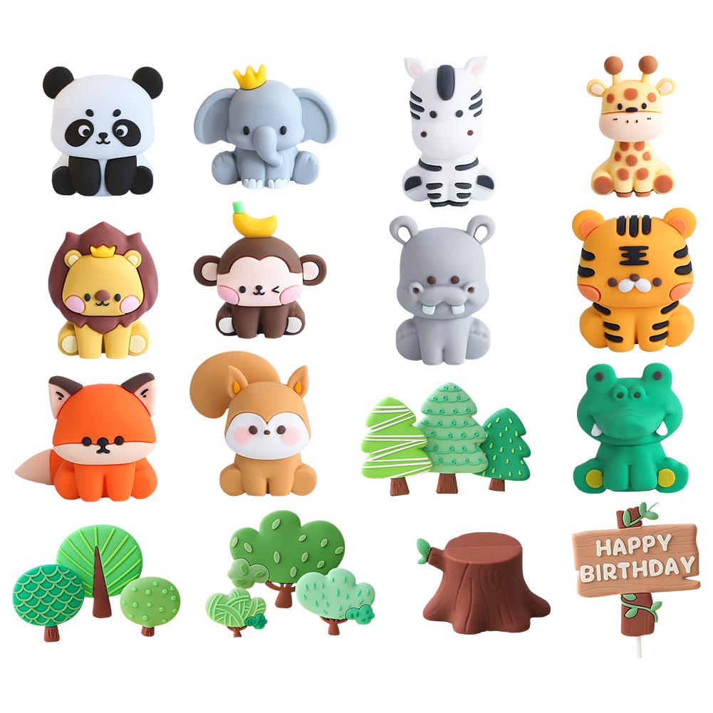 Jungle Safari Animal Cake Decoration Lion Elephant Money Giraffe Mushroom Happy Birthday Cake Topper Boy Birthday Party Supplies