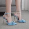 Fashion Glitter Rhinestones Pink Women Pumps Crystal Bowknot Satin Summer Lady Shoes High heels Party Stripper Shoes568