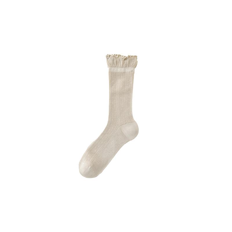 Damen Sommer Dünne Holzohrspitze Kühle Haptik Atmungsaktiv Nahtlos Lange Stulpen Socken