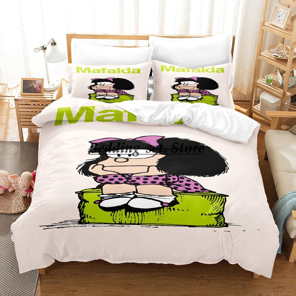 Mafalda Zestaw Pościeli Pojedynczy Bliźniak Pełny Queen King Size Zestaw do Łóżka Aldult Dziecko Sypialnia Zestawy Poszewek na Kołdrę Zestaw Arkuszy 3D Anime