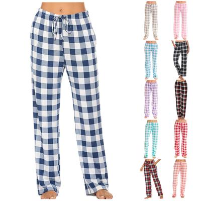 Pyjamas für Damen, lässig, lockerer Kordelzug, hohe Taille, Bein, kariert, Freizeithose, gerade Hose