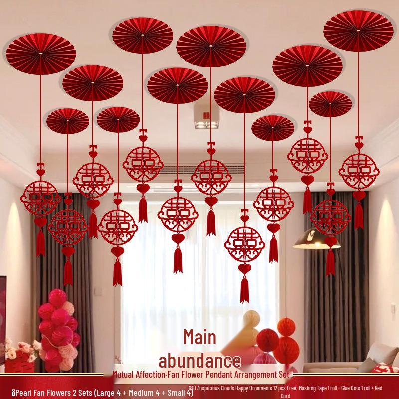 Double Happiness Wedding Ceiling Decoration: Square Hanging Ornament for Bedroom, Living Room, or New Home