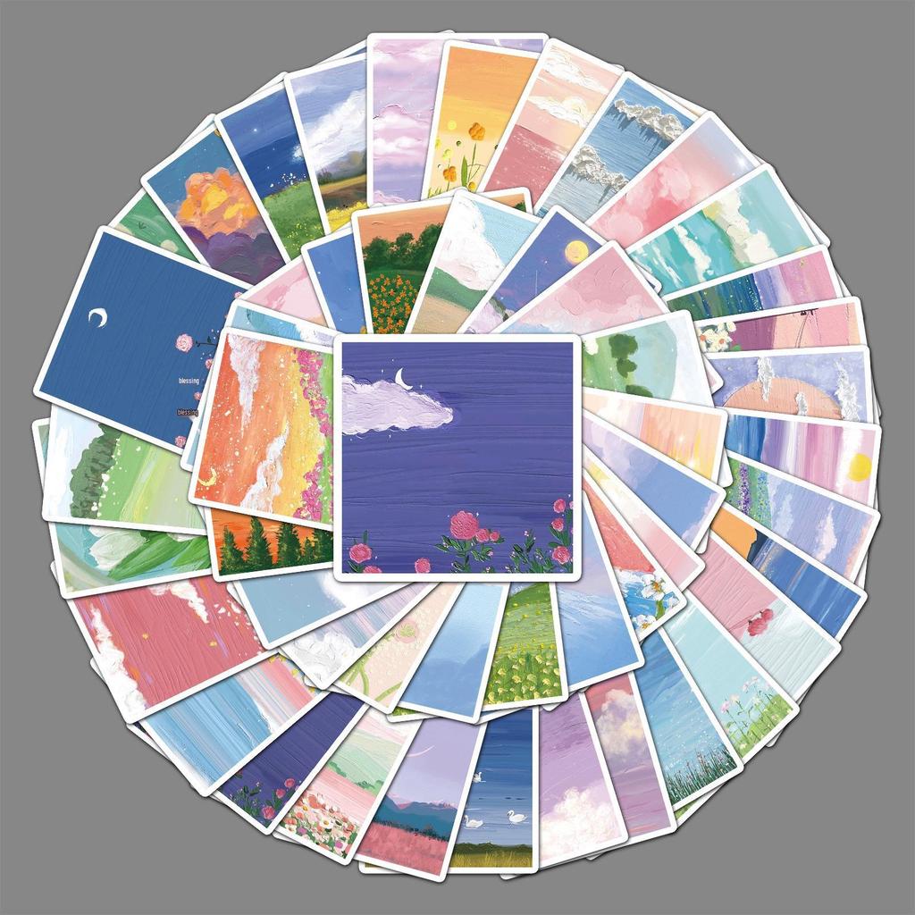50 Trendy Landscape Oil Painting Stickers - DIY Skateboard & Water Bottle Decor (Non-Infringing, Graffiti Style)