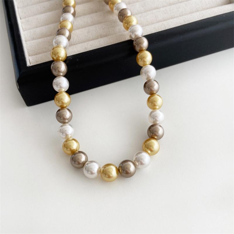S925 Sterling Silver Ingot Buckle Mixed Color Pearl Necklace