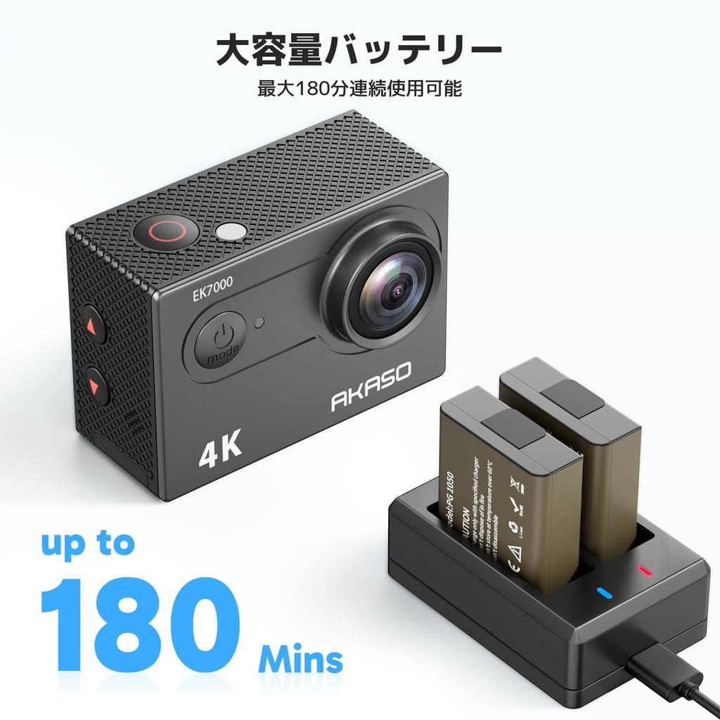 AKASO Action Camera EK7000 4K 20MP with 64GB Memory Underwater Camera with External 40M HDMI Remote Two 1050mAh and Wide Range of Accessories Card,