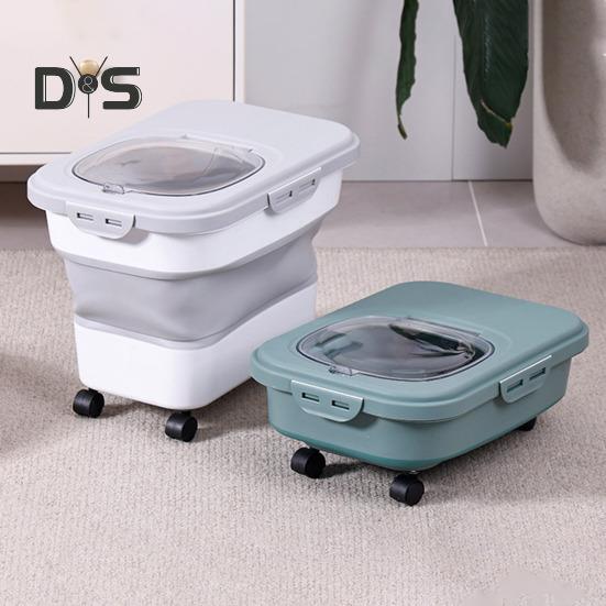 Collapsible Cat Dog Food Storage Container with Lid Wheels Design Large Capacity Dry Dog Cat Food Box Moisture Proof Box